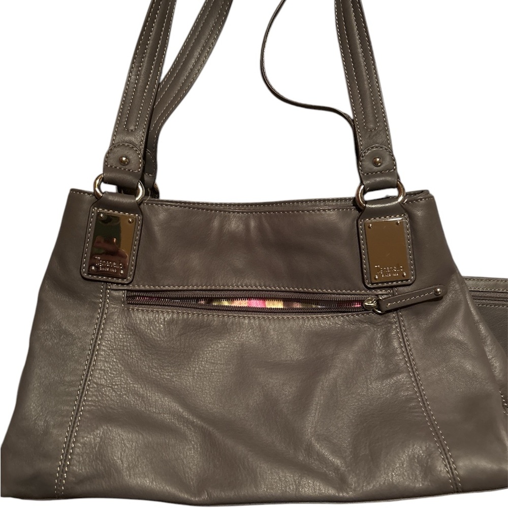 Tignanello Gray Leather Shoulder Bag